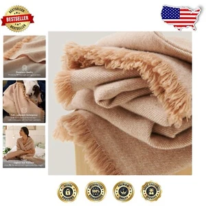 Double-Stitched Cashmere-Wool Blanket: Luxurious 50"x60" Tawny Birch Throw - Picture 1 of 9