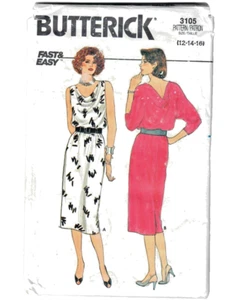 Butterick Sewing Pattern 3105 Misses Pullover Dress below mid-knee 2 Looks 12-16 - Picture 1 of 4