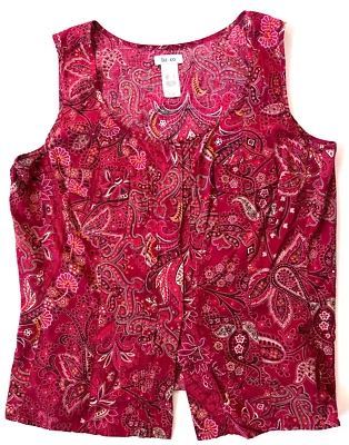 Liz & Co Classic Women's Sleeveless Red Paisley Blouse *Size L *Pre-Owned Excel - Image 1 of 4