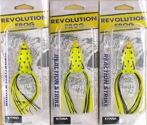 (3) Reaction Strike Topwater 1 1/2" Revolution Frog 1/4 Oz Yellow Midnight New - Picture 1 of 2