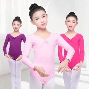Girls Kids Long Sleeve Ballet Leotard Slim Dance Tight Gymnastics Jumpsuit SZ3-8 - Picture 1 of 10