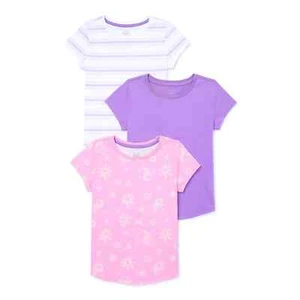 Wonder Nation Girls Kid Tough T-Shirt with Short Sleeves, 3-Pack, Size XS (4-5) - Picture 1 of 3