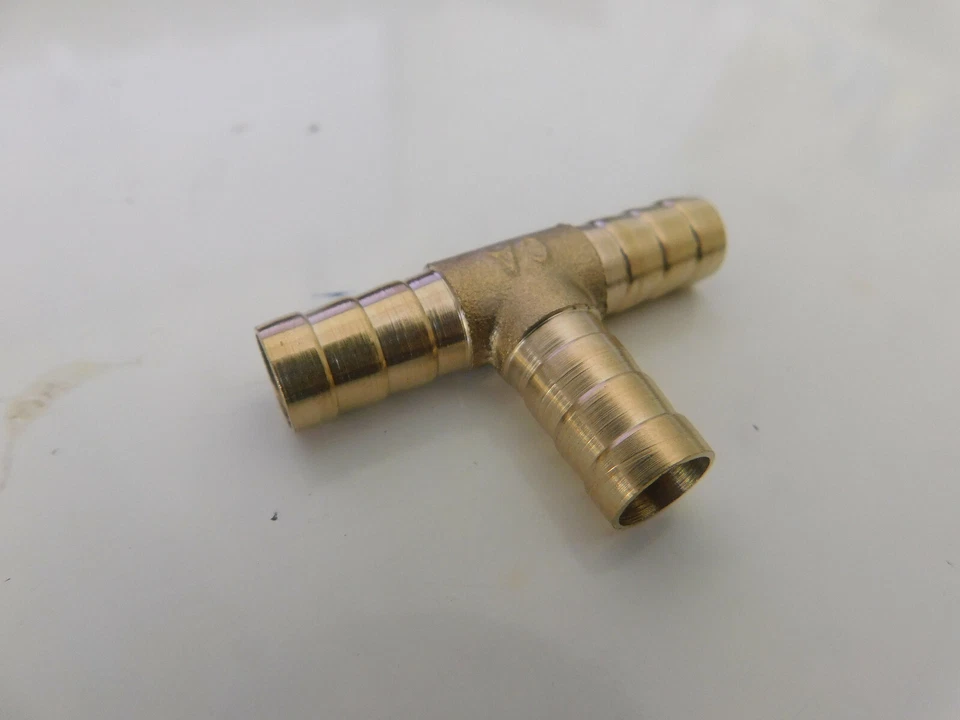 10mm Brass Barb T Piece / Tee Piece Splitter Hose Connector - Air, Fuel, Water