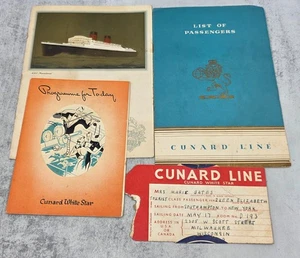 Vintage Cunard White Star gemischtes Set Passagierliste Queen Elizabeth Kreuzfahrtschiff - Bild 1 von 12