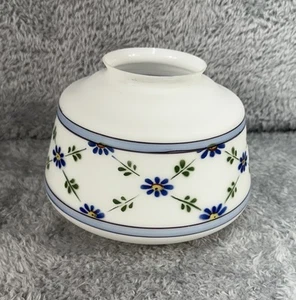 Vintage Glass Lamp Shade Hand Painted Ceiling Globe White with Blue Flowers - Picture 1 of 9