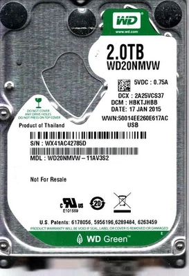 WD20NMVW-11AV3S2 S/N: WX41A DCM: HBKTJHBB WESTERN DIGITAL 2TB THAILAND JAN 2015 - Image 1 of 2