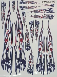 B744 AMERICAN FLAG FLAMES-DIE CUT-RC Car Clear Matte Finish Vinyl Sticker Sheet - Picture 1 of 5