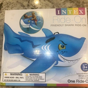 Inflatable Intex Friendly Shark Ride On 60X41 2015 Blow Up Rider Blue NEW - Picture 1 of 5