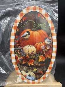 Kürbis HERBST Blechschild Kranz Mitte Allwetter oval 12 x 7 - Bild 1 von 4