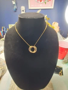 Halskette mit Anhänger Strass Kreis goldfarben. 16" und 2" längenverstellbar  - Bild 1 von 13