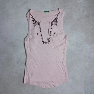 Y2K canotta paillettes donna grande rosa scollo a V vintage colori uniti di Benetton - Foto 1 di 10