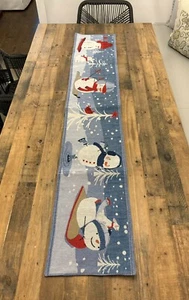 Retired St Nicholas Square LET IT SNOW 70” x 13” Tapestry Table Runner: Blue - Picture 1 of 12