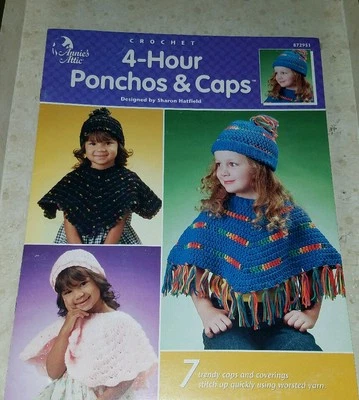 AL13 ANNIE'S ATTIC, CROCHET 4-HOUR PONCHOS & CAPS 2001 - 7 DESIGNS - Image 1 of 2