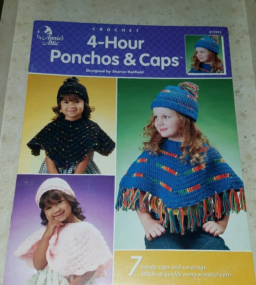 AL13 ANNIE'S ATTIC, CROCHET 4-HOUR PONCHOS & CAPS 2001 - 7 DESIGNS - Image 1 of 2