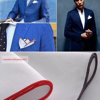 Square Colored Edge Scarves White Pocket Cotton Handkerchief Men Accessories 1pc - Image 1 of 4