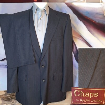Chaps 2 Piece Suit Mens 46L 40X33 Multicolor Stripe Charcoal Vintage SV - Image 1 of 4