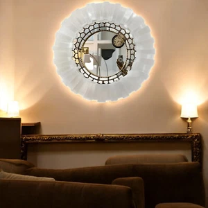 24" Selenite Round Wall Mirror Luxury Bathroom Dressing Table Bedroom Mirror Dec - Picture 1 of 9