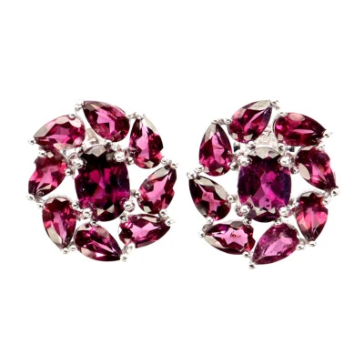 925 Sterling Silver Earrings Oval Rhodolite Garnet 7x5mm Gemstone Jewelry - Image 1 of 4