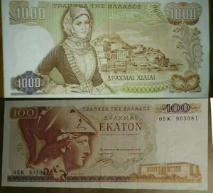 100 Dracme 1978 e 1000 Dracme 1970 π¬π· Grecia Banconota Cartamoneta - Foto 1 di 5