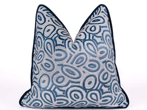 Blue Abstract Pillow Cover, Luxury Throw Pillow with Piping, Velvet Pillowcase - Picture 1 of 5
