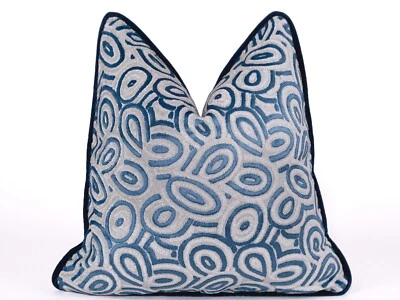Blue Abstract Pillow Cover, Luxury Throw Pillow with Piping, Velvet Pillowcase - Image 1 of 4