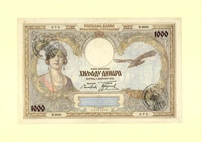 YUGOSLAVIA MONTENEGRO VERIFICATO 1000 DINARA 1941 P-R15 VF++ ITALIAN ARMED FORCE - Image 1 of 2