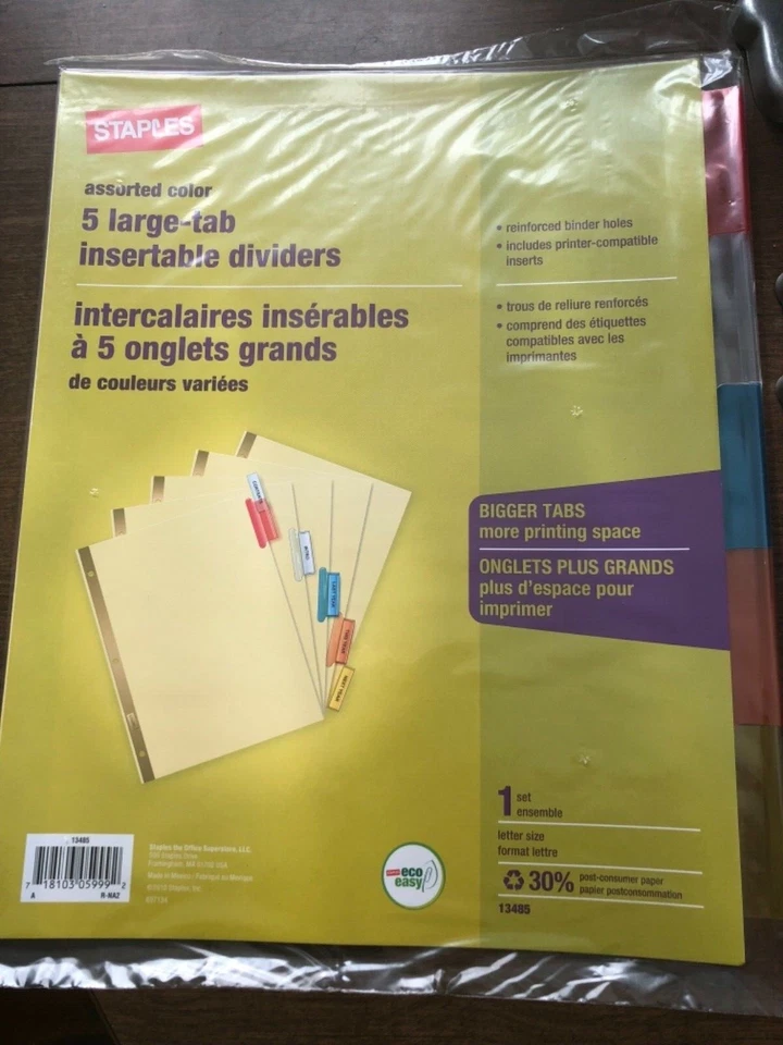Divisores insertables de lengüeta grande color grapas 5 pestañas 13485 Foto 1 de 1