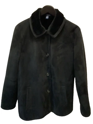 Chaqueta CHAPS Negra Gamuza Piel Sintética Cuello y Forro Talla Grande Foto 1 de 3