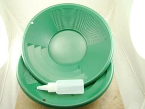 Lot of 3-12" Green Gold Pans w/ Bottle Snuffer-Panning Kit-Prospecting-Mining - Picture 1 of 12
