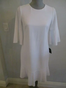 NUEVO CON ETIQUETAS VESTIDO ELLEN TRACY FORRADO BLANCO ESPALDA EXPUESTA CREMALLERA MANGAS CAMPANA - Imagen 1 de 10