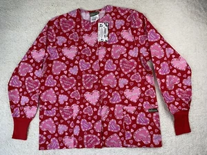UA Scrubs Top Women's Med Long Sleeve Valentine's Holiday Red Candy Hearts NEW - Picture 1 of 7
