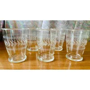 Vintage set of 6 Etched Anchor Hocking blown glass flat bottom drinking glasses - Picture 1 of 8