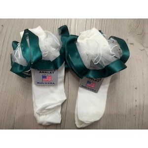 Hunter Green Dress Up Pageant Ankle Socks 6-7.5 Made In USA Two Feet Ahead - Picture 1 of 6