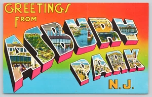 Postcard Greetings from Asbury Park New Jersey Large Letter Chrome - Picture 1 of 2