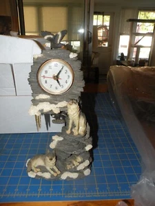 WOLF FAMILY ON  Rocks CLOCK WORKS Native American SWING Eagles Statue Figurine - Picture 1 of 4