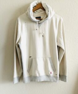 Men’s Abercrombie & Fitch Beige Distressed Ripped Cotton Hoodie Size Small
