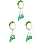  3pcs St. Patrick's Day Bracelet Keychain Pendant Irish Party Beaded Wrist Chain