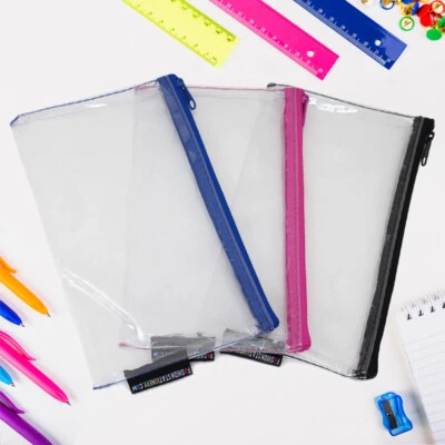 Clear Exam Small See Through Transparent Pencil Case Girls Boys - 20cm x 12cm  - Image 1 of 4