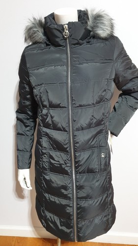 NUOVO CAPPOTTO LUNGO MICHAEL KORS CAPPUCCIO TRAPUNTATO TAMPONE NERO TAGLIA S