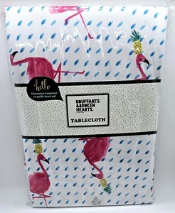 NEW Kendra Dandy Bouffants & Broken Hearts 70" Round Party Flamingos Tablecloth - Picture 1 of 5