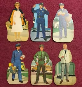 Tarjetas de figuras profesionales troqueladas Dennison de 11" vintage de la década de 1950 - stock de tiendas antiguas - Imagen 1 de 7