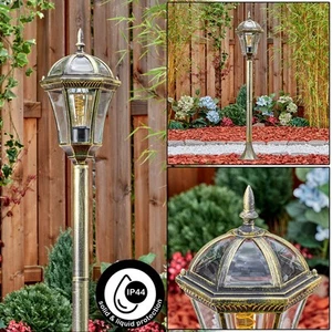 Landhausstil Wegeleuchte Außenlampe in Schwarz/Gold, Metall/Glas, E27, IP44 - Bild 1 von 10