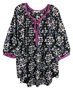 Daniel Rainn Chiffon Tie-Neck Blouse Top Tunic 1X Geometric Tribal Aztec Flowy - Picture 1 of 7