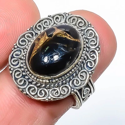 Медное черное бирюзовое посеребренное ювелирное кольцо для изобразительного искусства s.7 T39 - Изображение 1 из 3
