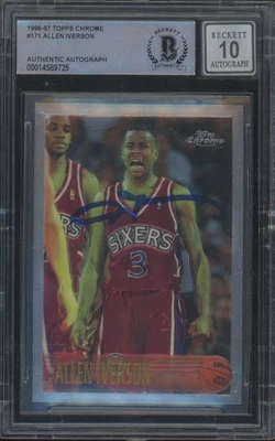 Topps 1996 cromo #171 Allen Iverson autógrafo RC BAS BGS Beckett 10 automático Foto 1 de 2
