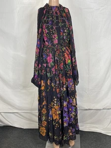 Farm Rio Women's Dress Floral Scarves High Neck Maxi Size L Black Multi - Picture 1 of 8