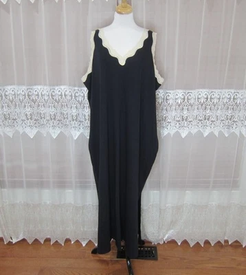 AVENUE Body 黑色蕾丝装饰长棉质睡衣带侧开衩 26/28 码 — 第 1/4 张图片