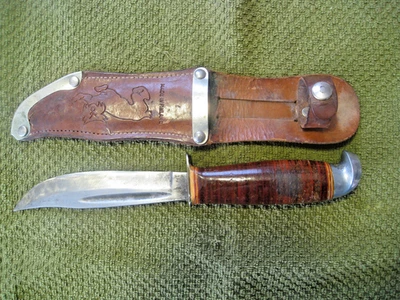 Cuchillo de hoja fija y funda de cuero vintage Finland Estwing Puukko Foto 1 de 4