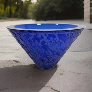 7" Vintage Sasaki Volcano Soichiro Sasakura Artist Series glass bowl BEACH BLUE - Picture 1 of 5