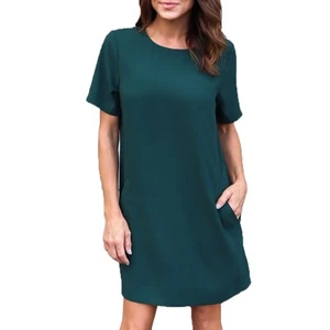 Solid Color Short Sleeve O-Neck Women Straight Dresses Summer Casual6399 - Picture 1 of 2